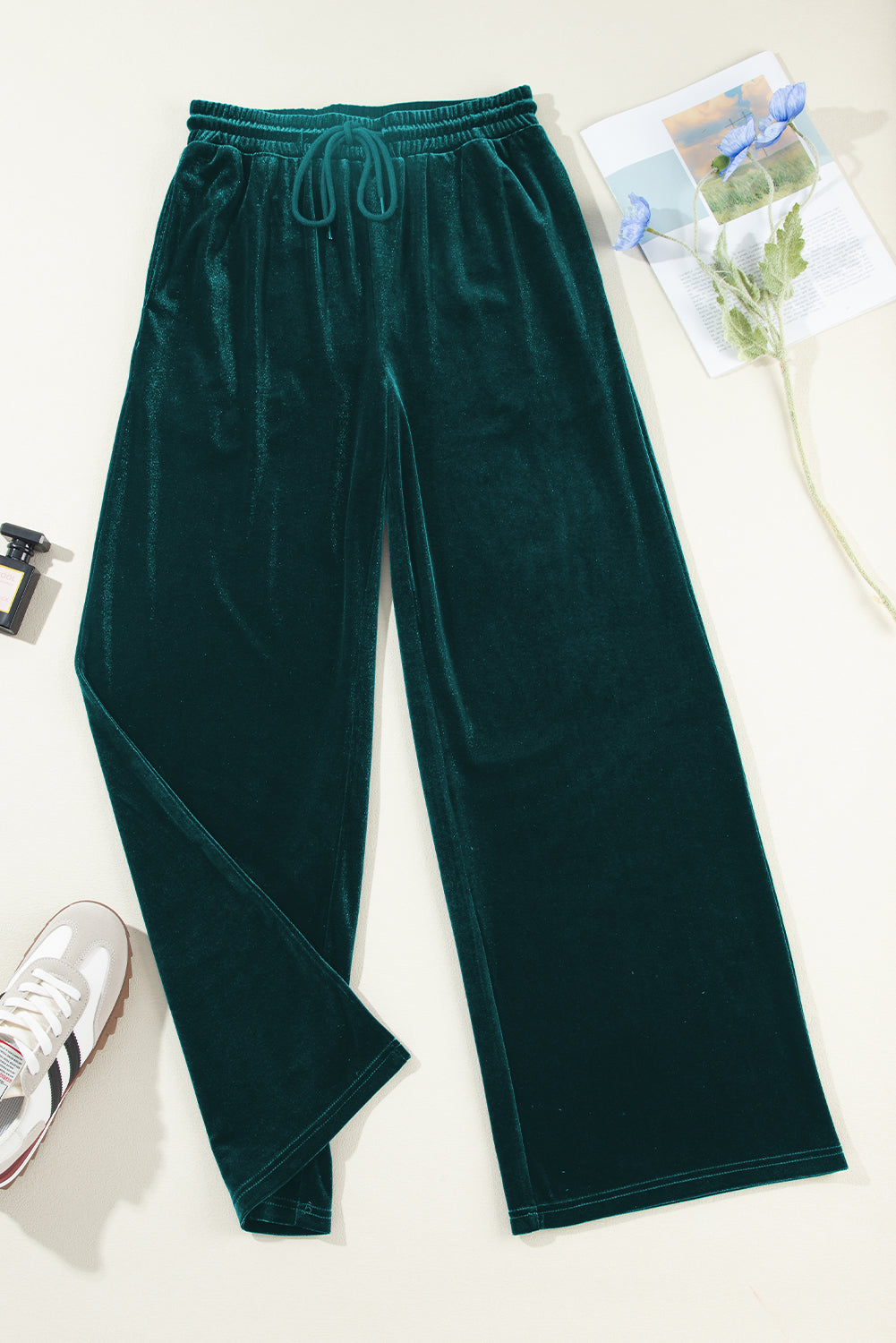 Evergreen - Pantalon large uni à taille avec cordon de serrage