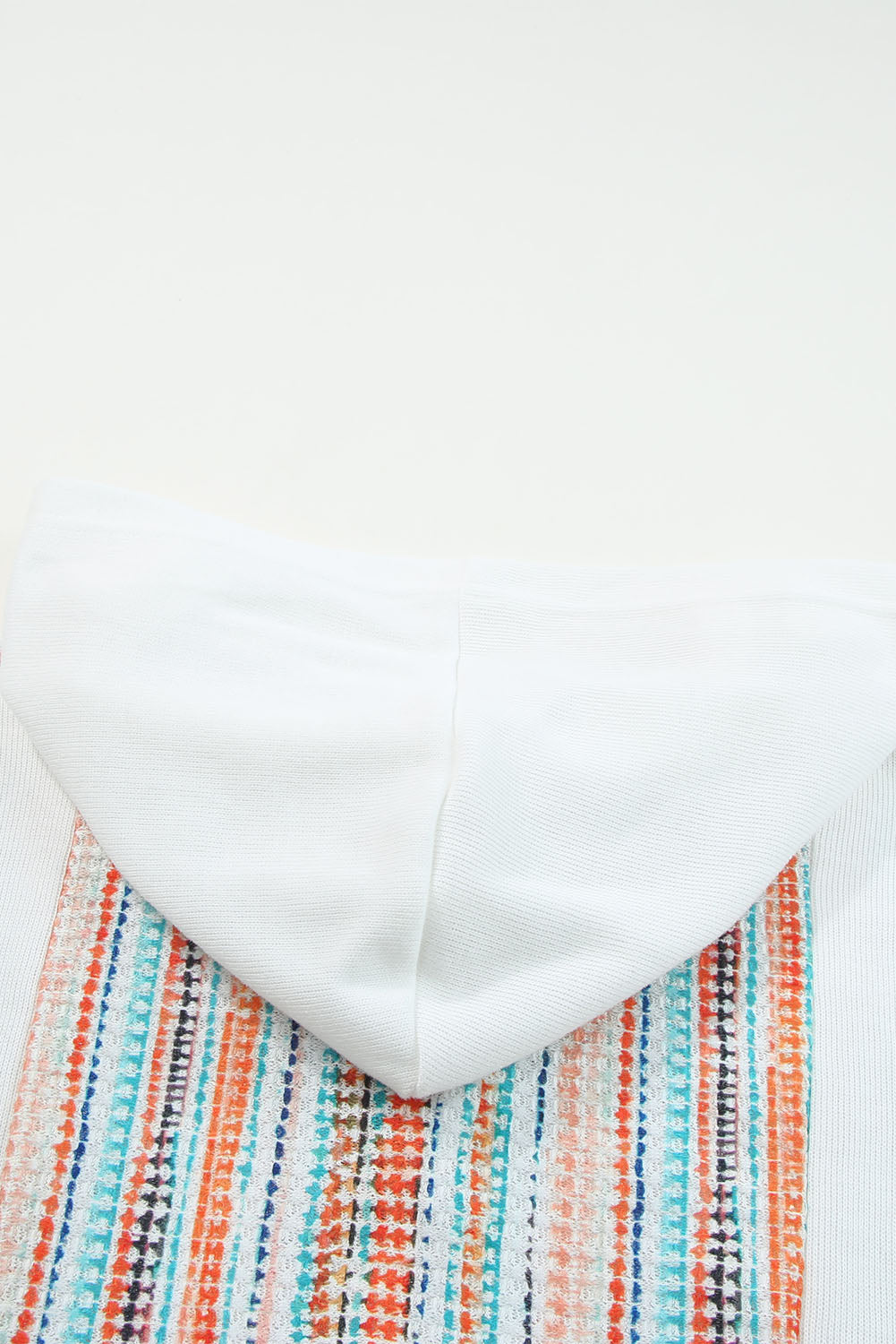 Multicolor Striped Patchwork V Neck Drop Shoulder Knit Hoodie