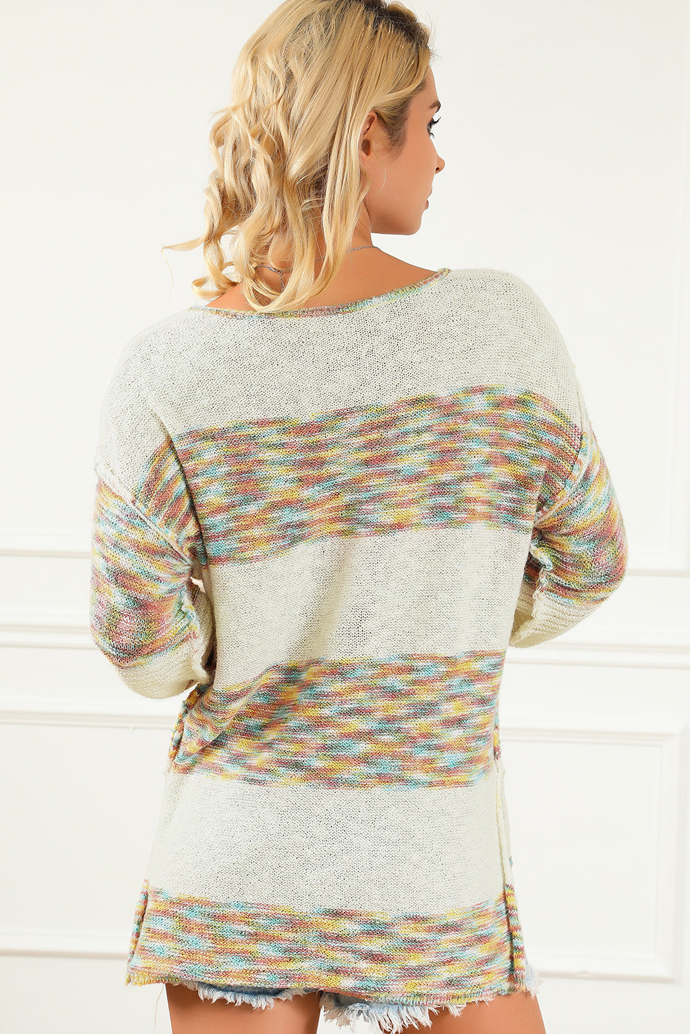 Višebojni Space Dye Henley pleteni pulover