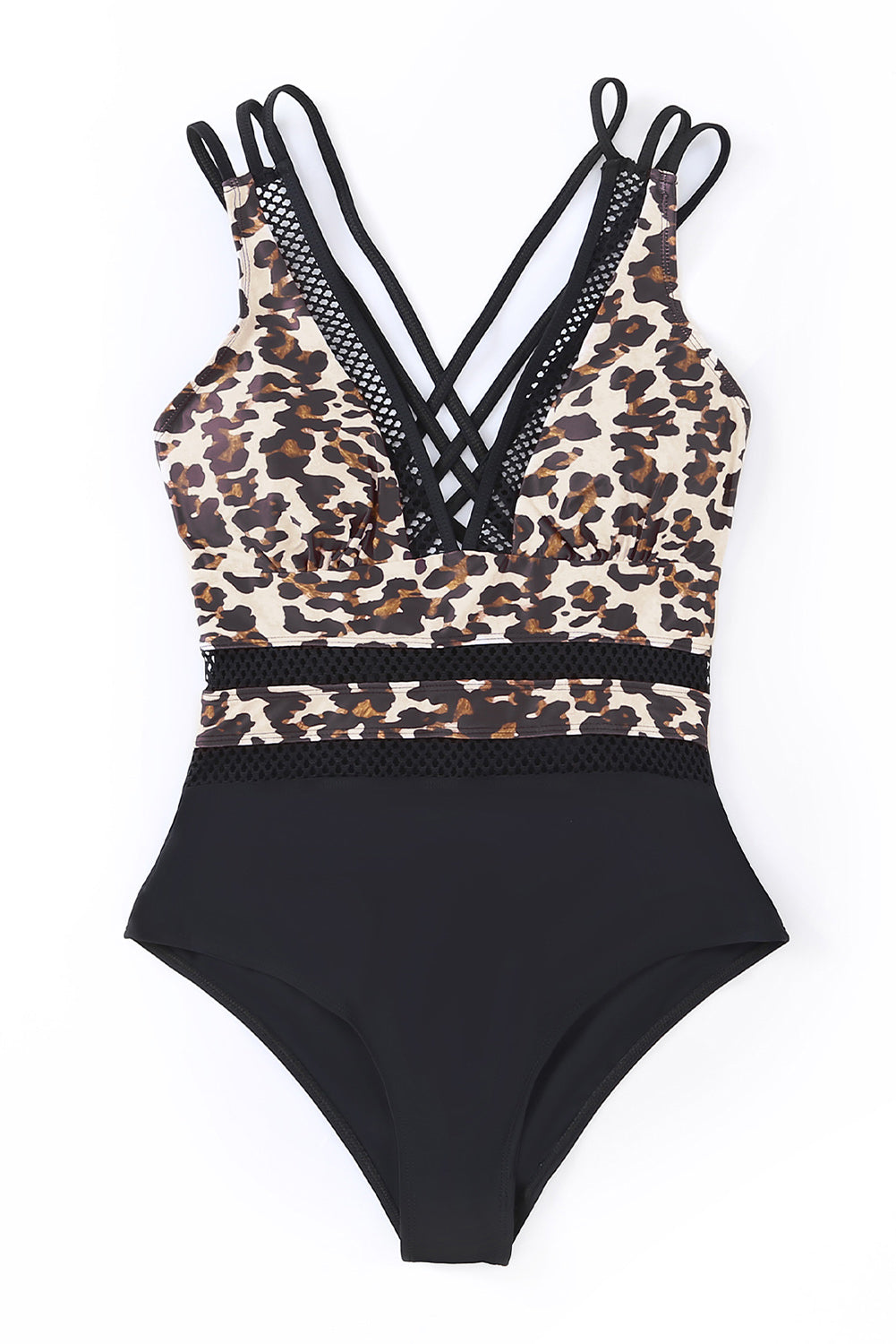 Jednodijelni kupaći kostim s dubokim V izrezom i križanjem u obliku leoparda