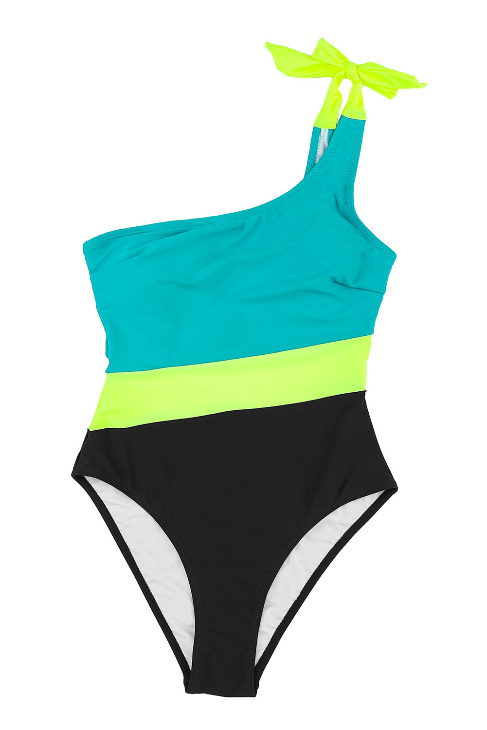 Zeleni asimetrični jednodijelni kupaći kostim s jednodijelnim bojama na jedno rame