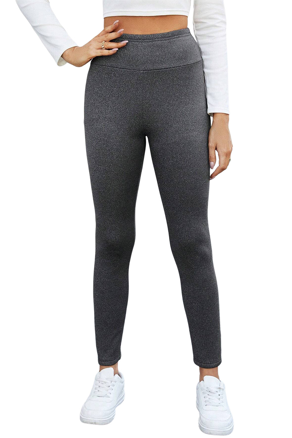 Dunkelgraue, mit Fleece gefütterte, knöchelhohe Thermo-Strick-Leggings