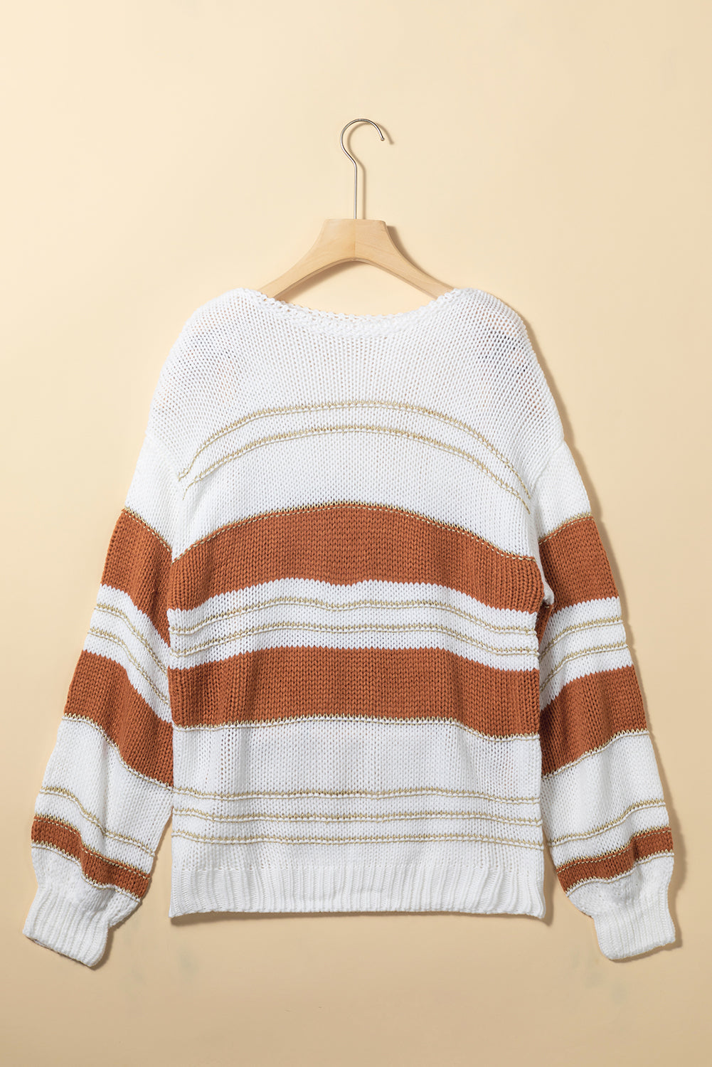 Black Stripe Striped Knit Puff Sleeve Casual Sweater