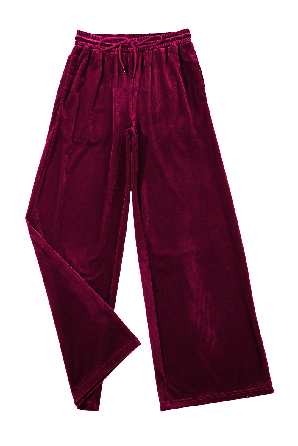 Pantalon large bordeaux uni à taille avec cordon de serrage