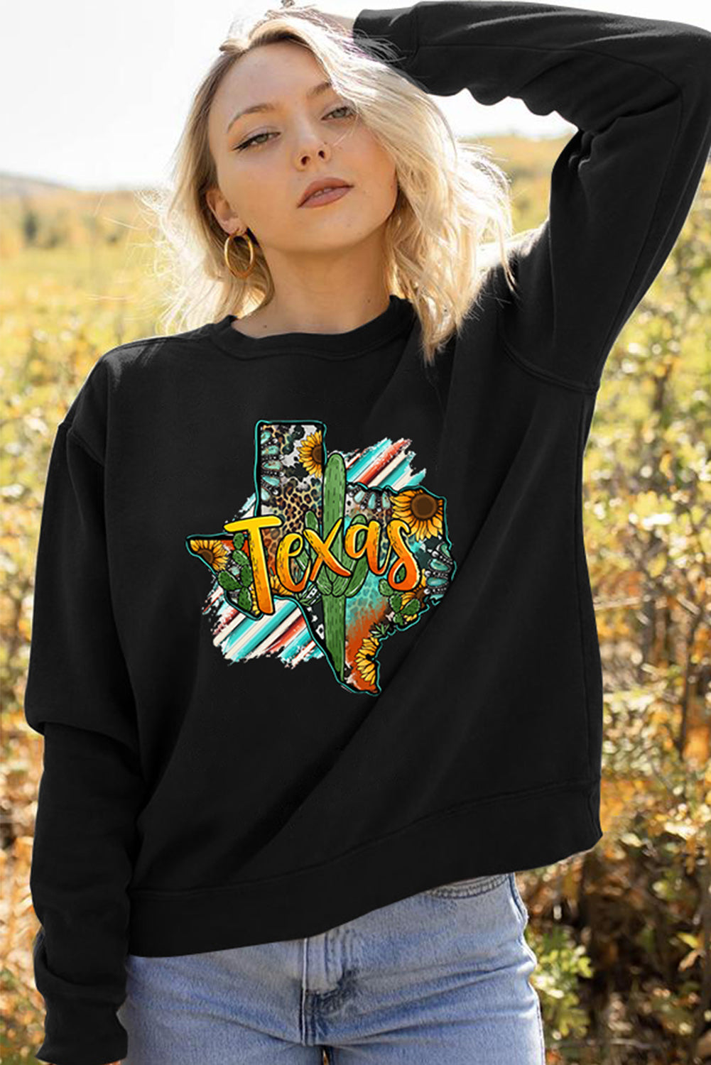 Texas Leopard Sunflower Türkis Serape Cowboy Grafik Sweatshirt