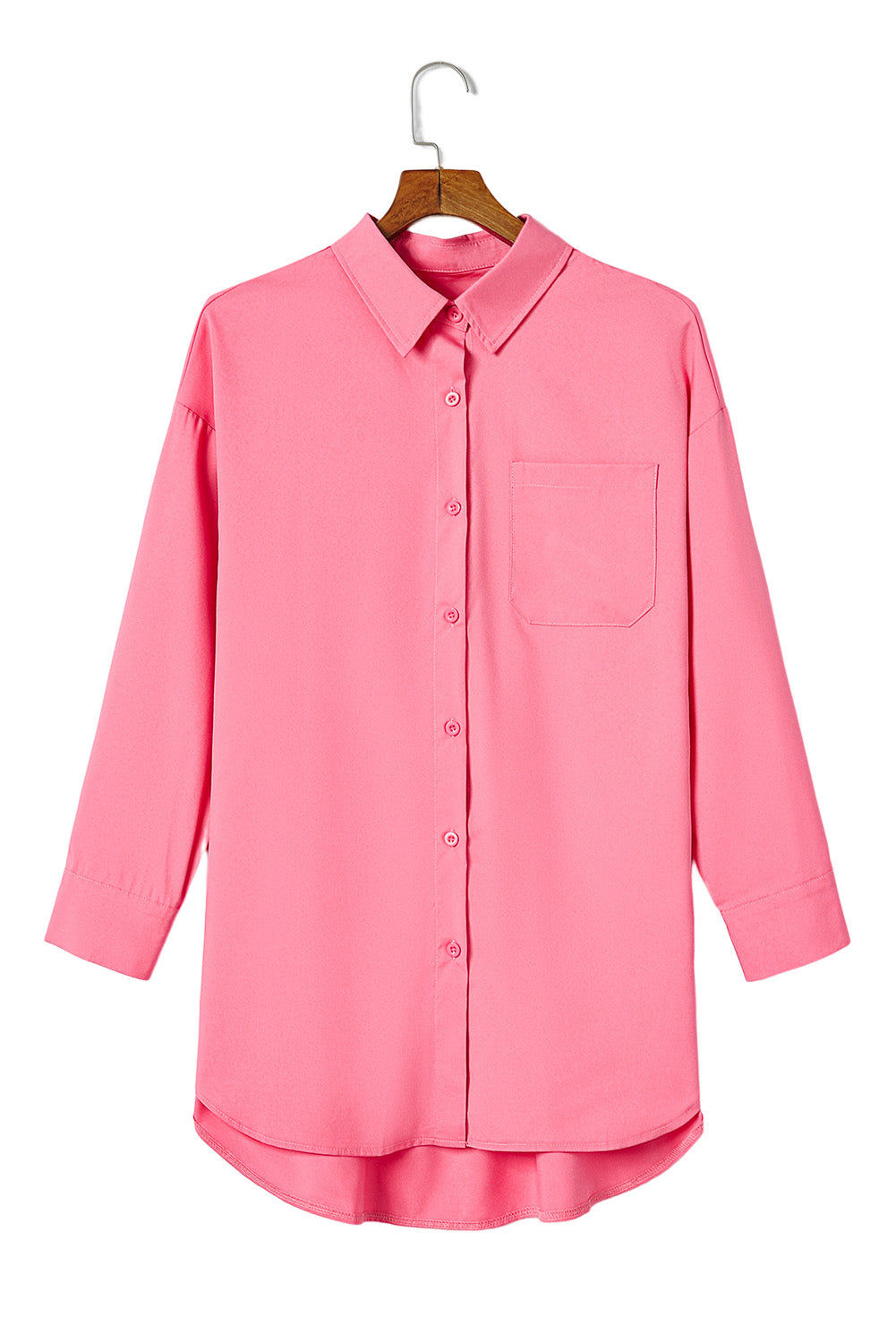 Rožnata enobarvna velika tunika srajca z dolgimi rokavi
