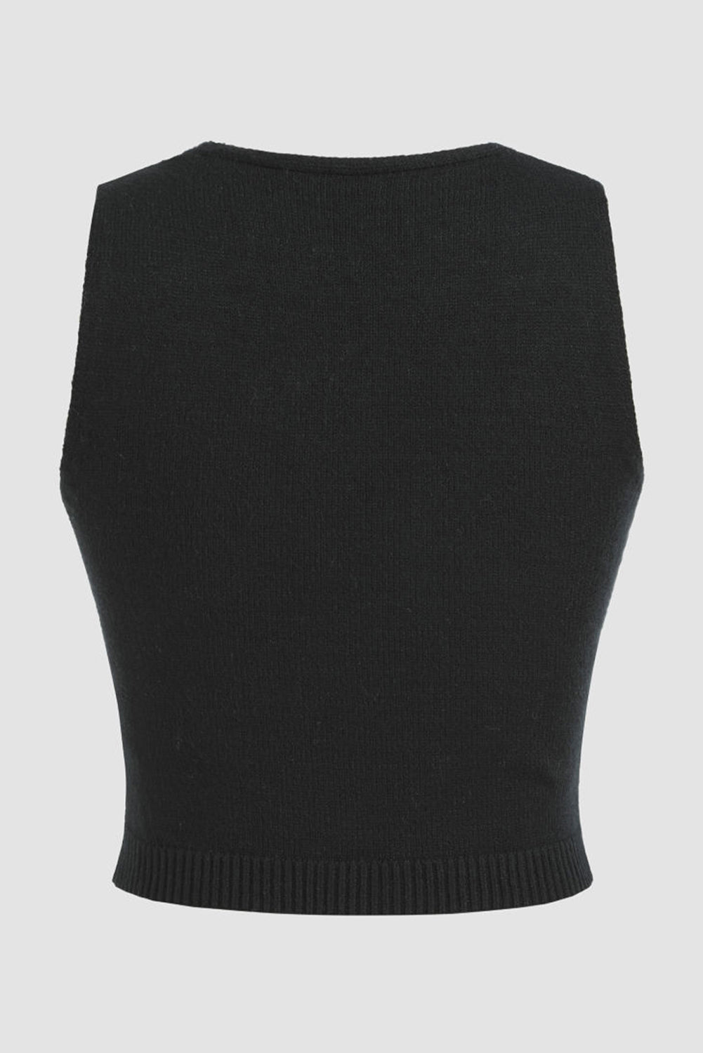 Schwarze kurze Pulloverweste mit 3D-Blumendekor