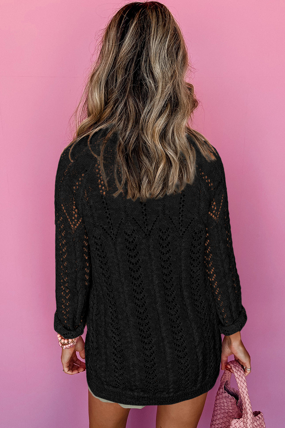 Cardigan en maille ouverte uni noir