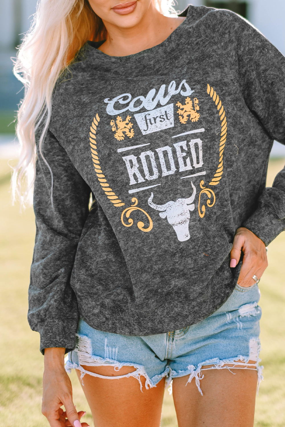 Gray Coors Banquet RODEO Graphic Mineral Washed Sweatshirt