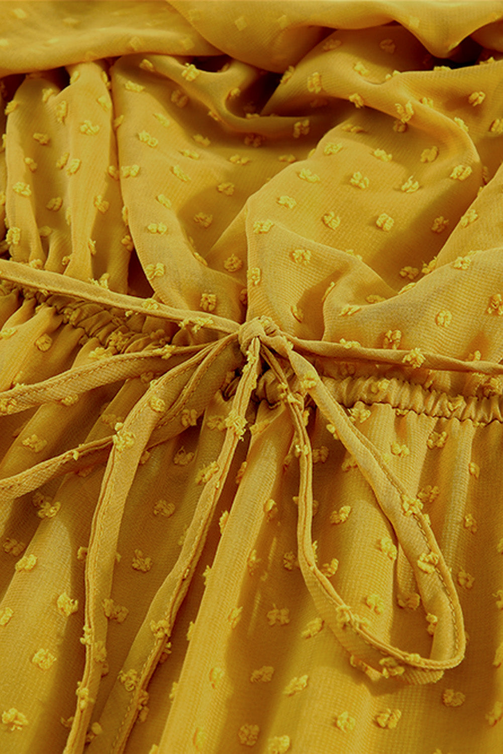 Jaune - Robe longue jaune jaune à volants et épaules dénudées à pois suisses