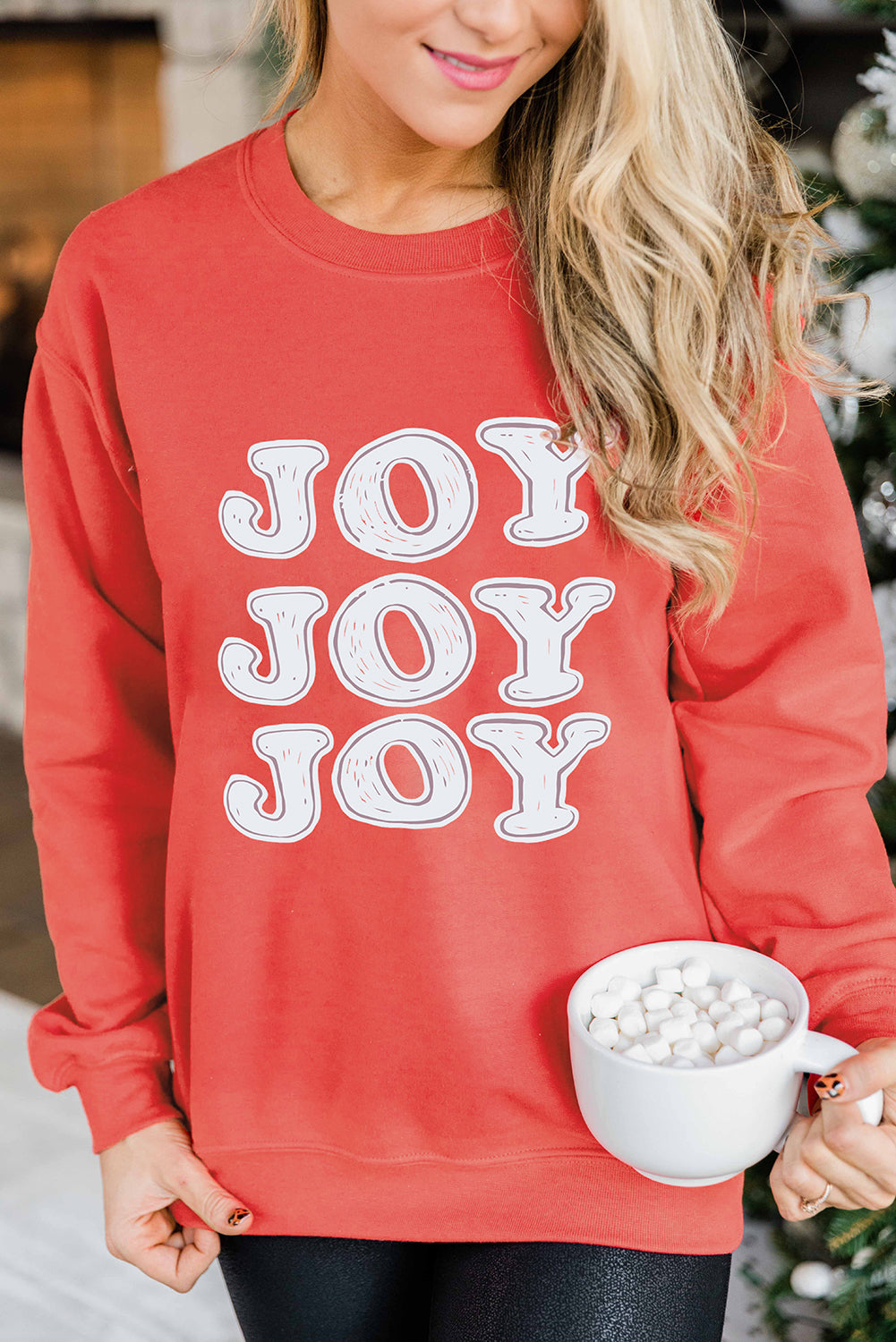 Langarm-Sweatshirt mit JOY-Print, überschnittener Schulterpartie