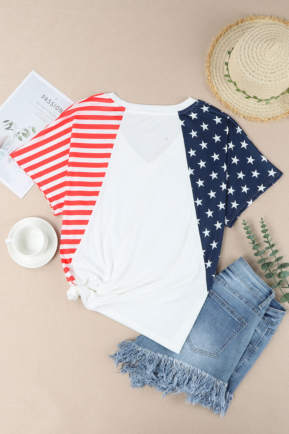 Bijela majica s V izrezom The US Stars and Stripes