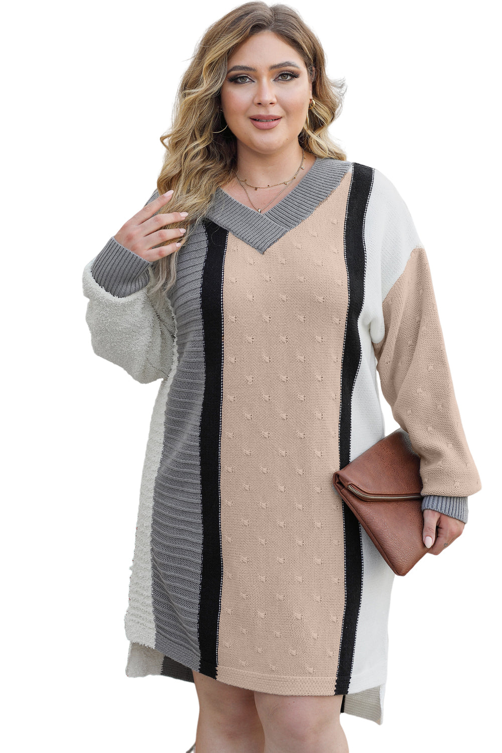 Pulover obleka velike velikosti marelice mešane barve Boucl
