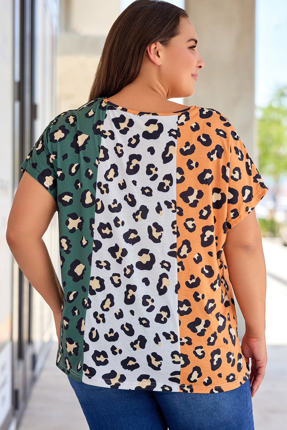Rumena velika kontrastna majica z leopardjim potiskom