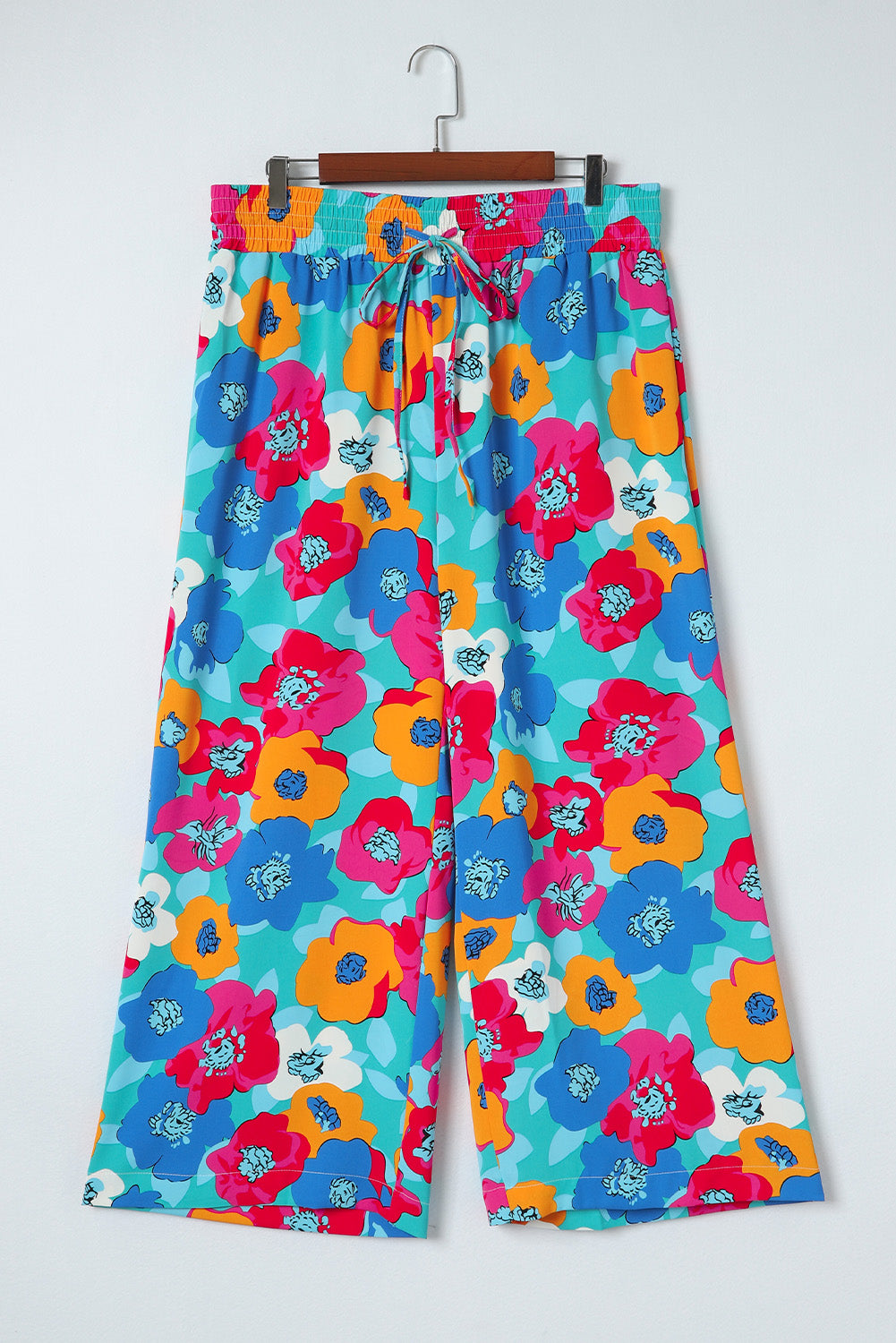 Večbarvne široke hlače z abstraktnim cvetličnim vzorcem velike velikosti
