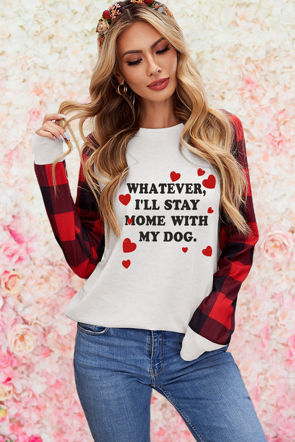 Valentine Letter Print Plaid Long Sleeve Sweatshirt