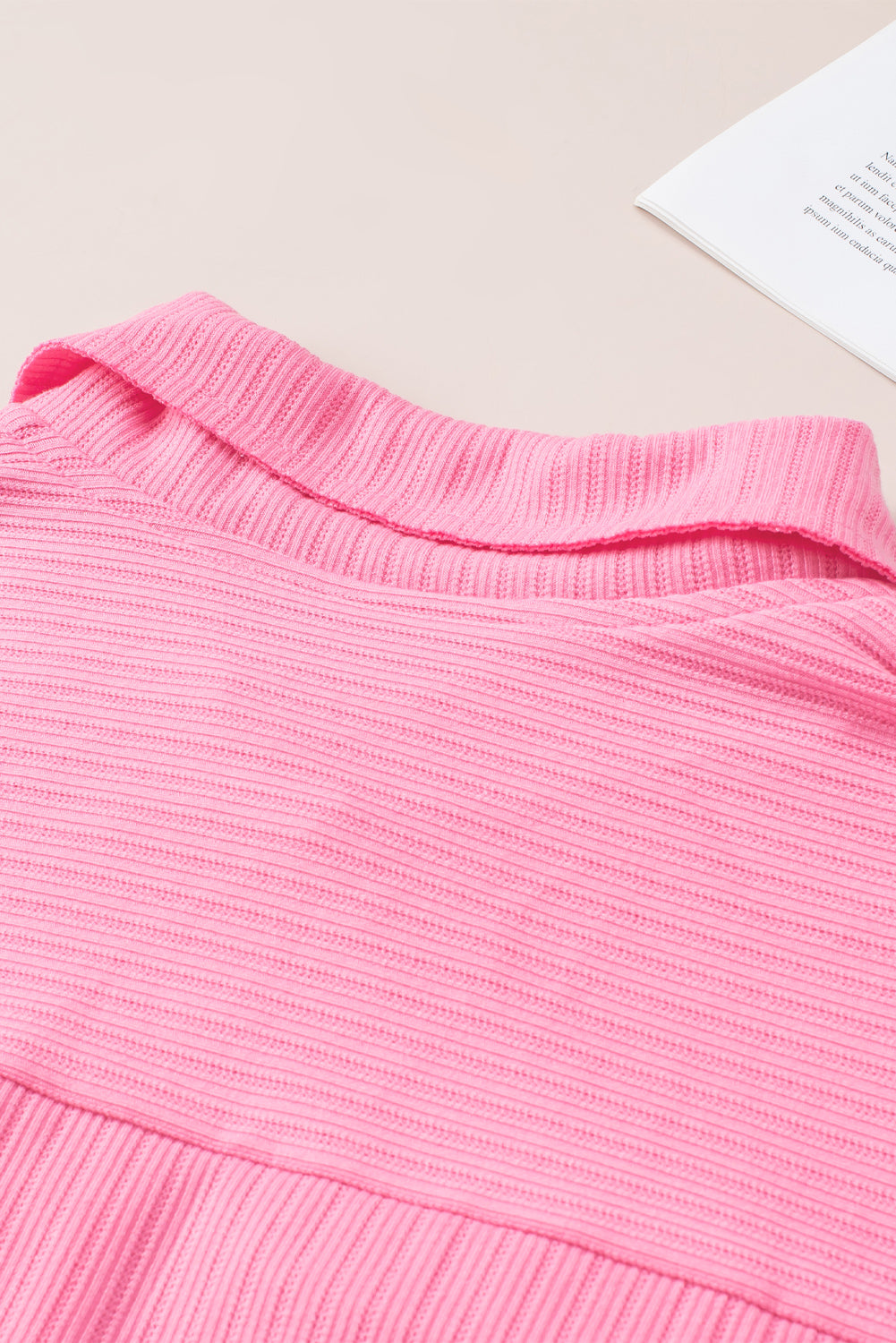 Pink Ribbed Knit Button Top and Shorts Set