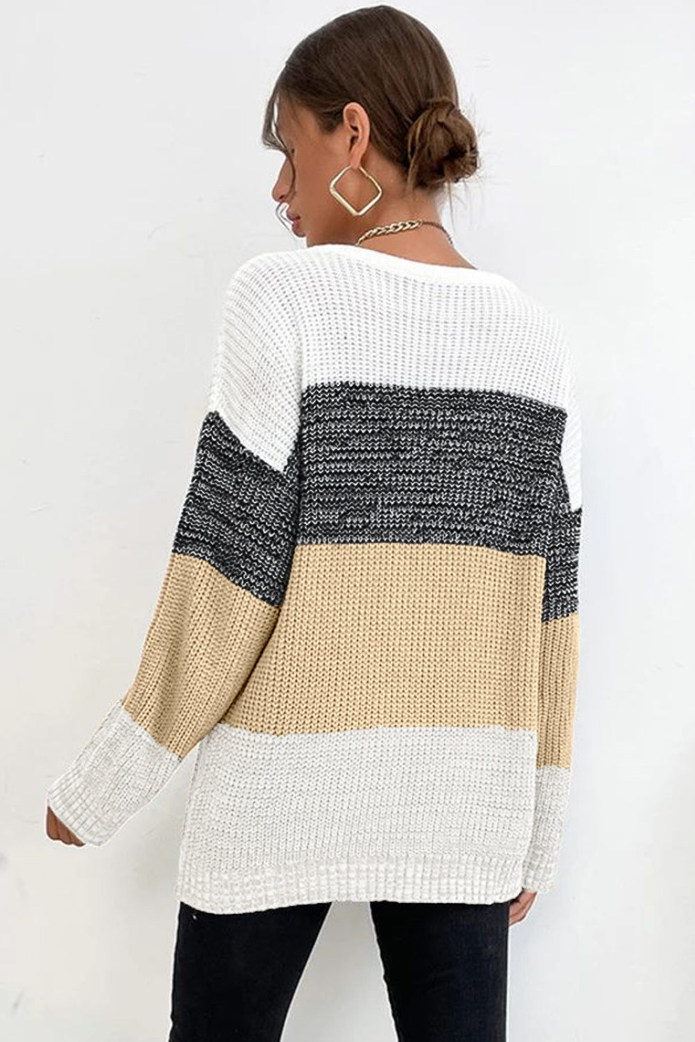 Pull multicolore en tricot à épaules tombantes et blocs de couleurs