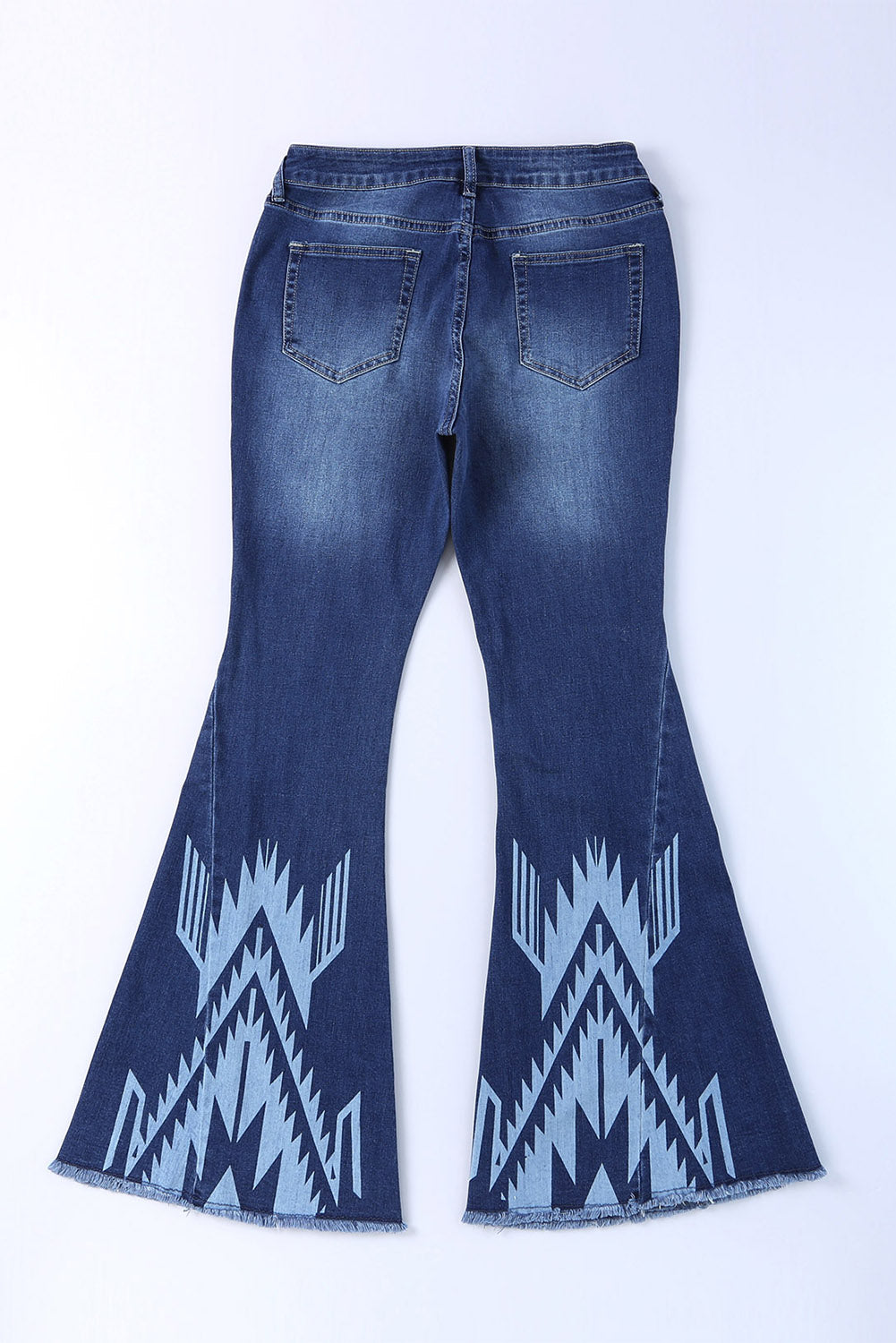 Jeans svasati a vita alta con motivo western blu