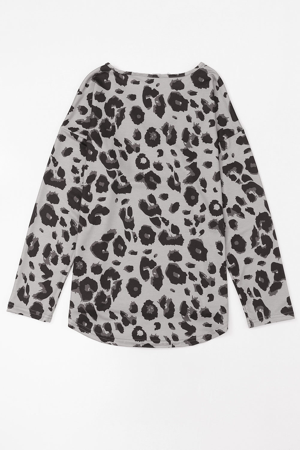 Siva majica z dolgimi rokavi z v-izrezom in razcepljenimi sklepi v obliki leoparda