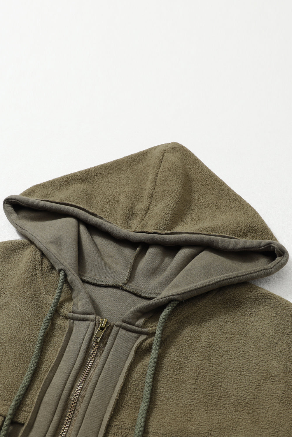 Green Flap Pocket Drawstring Hood Zip Up Jacket