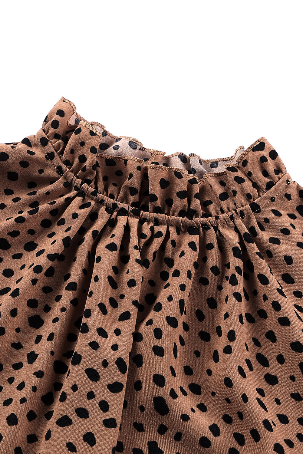 Brown Frilled Neck 3/4 Sleeves Cheetah Blouse