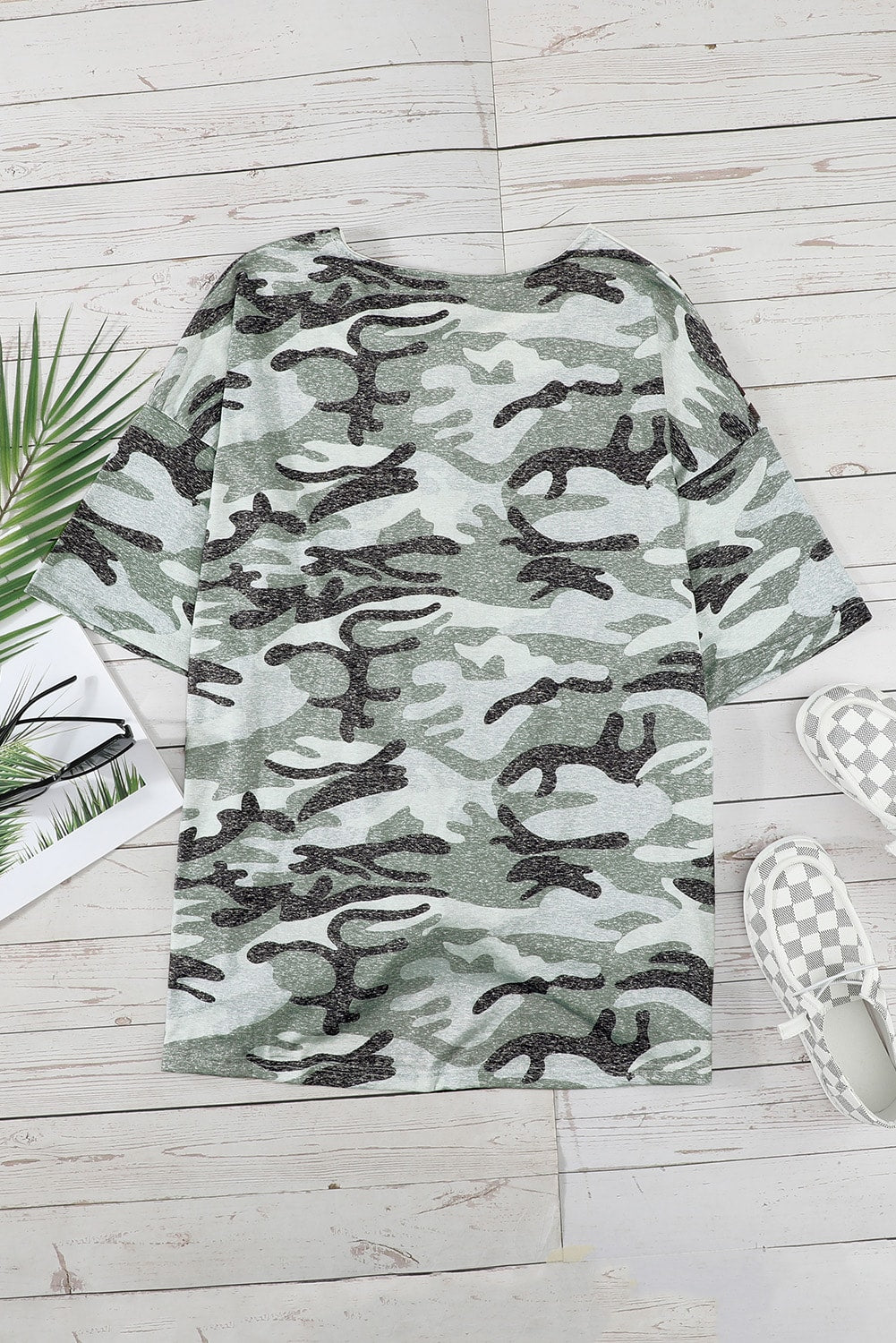 Léopard T-Shirt à Demi-Manches avec Noeud Torsadé Imprimé Camouflage Léopard de Grande Taille