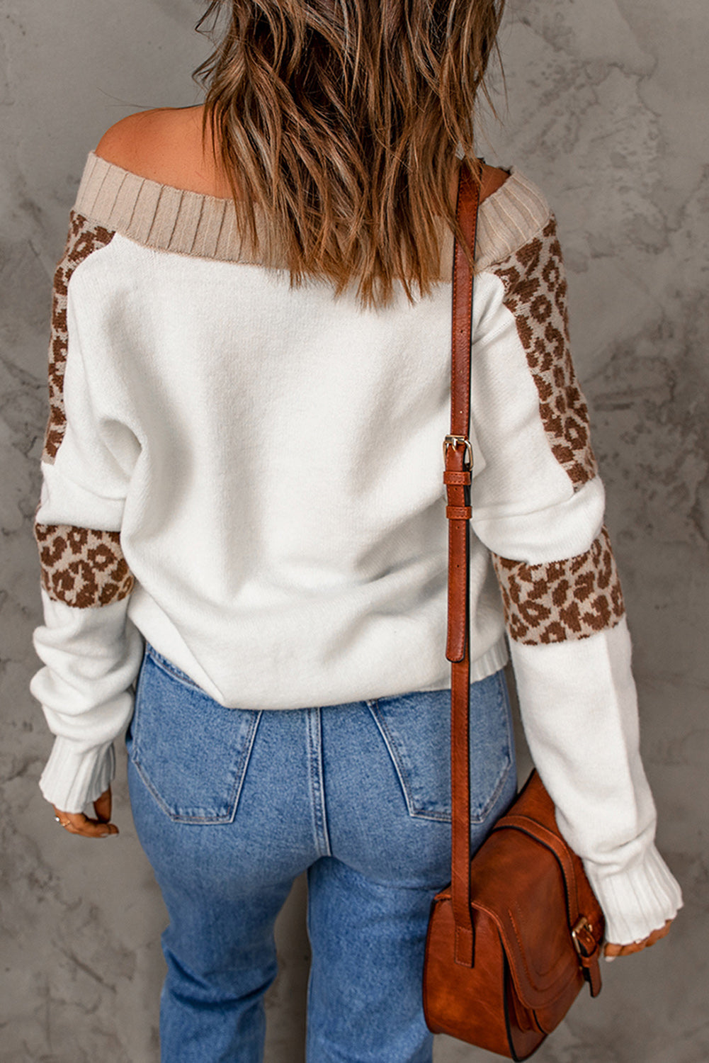 Leopard pulover z odprtimi rameni