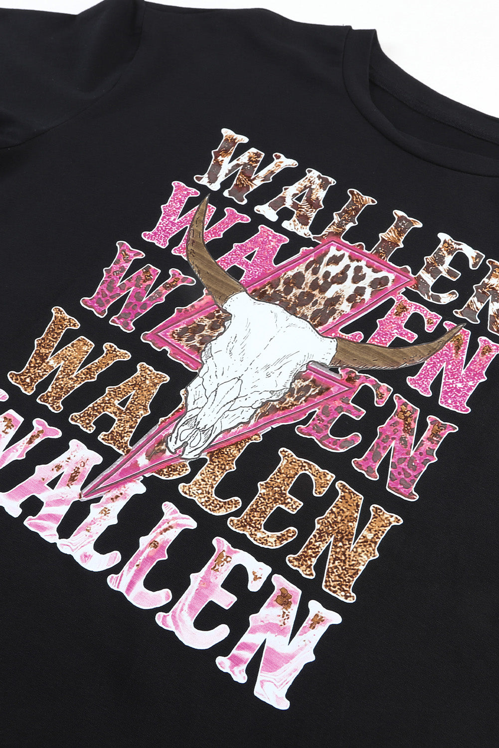 Schwarzes WALLEN Oversize-T-Shirt mit Cowskull-Grafik