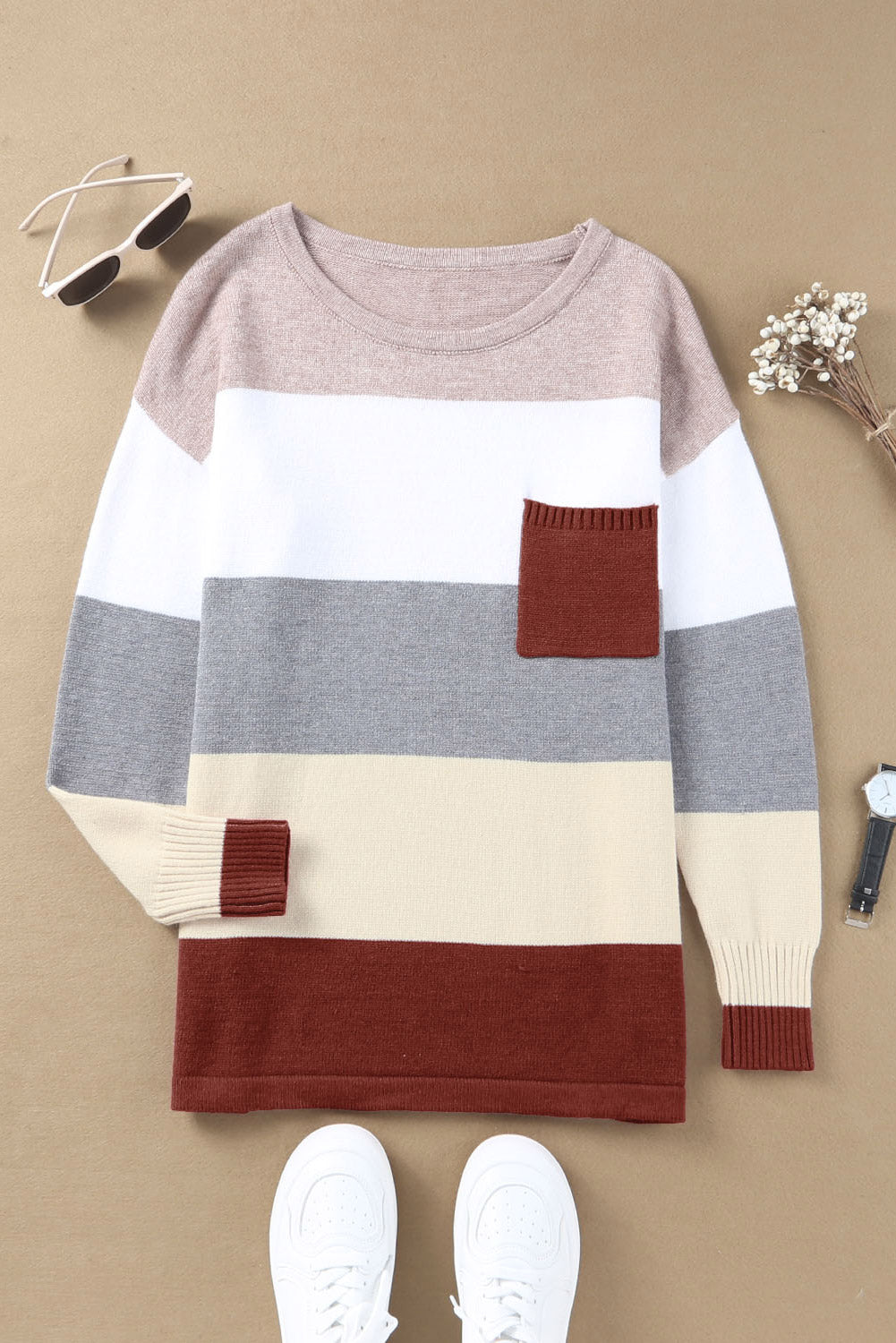 Colorblock-Pullover mit Taschen