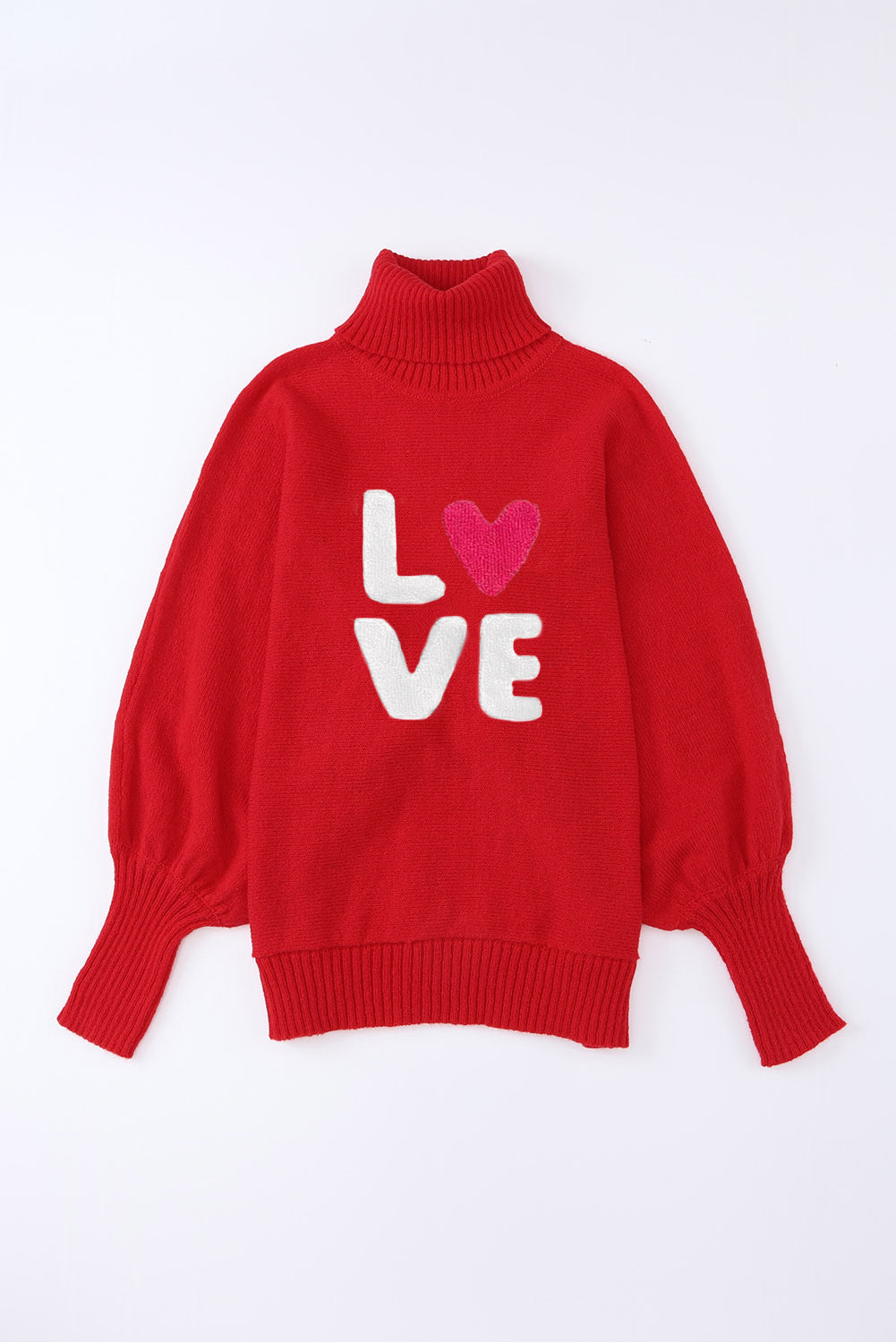 Pull col montant brodé Racing Red Valentine LOVE Letter