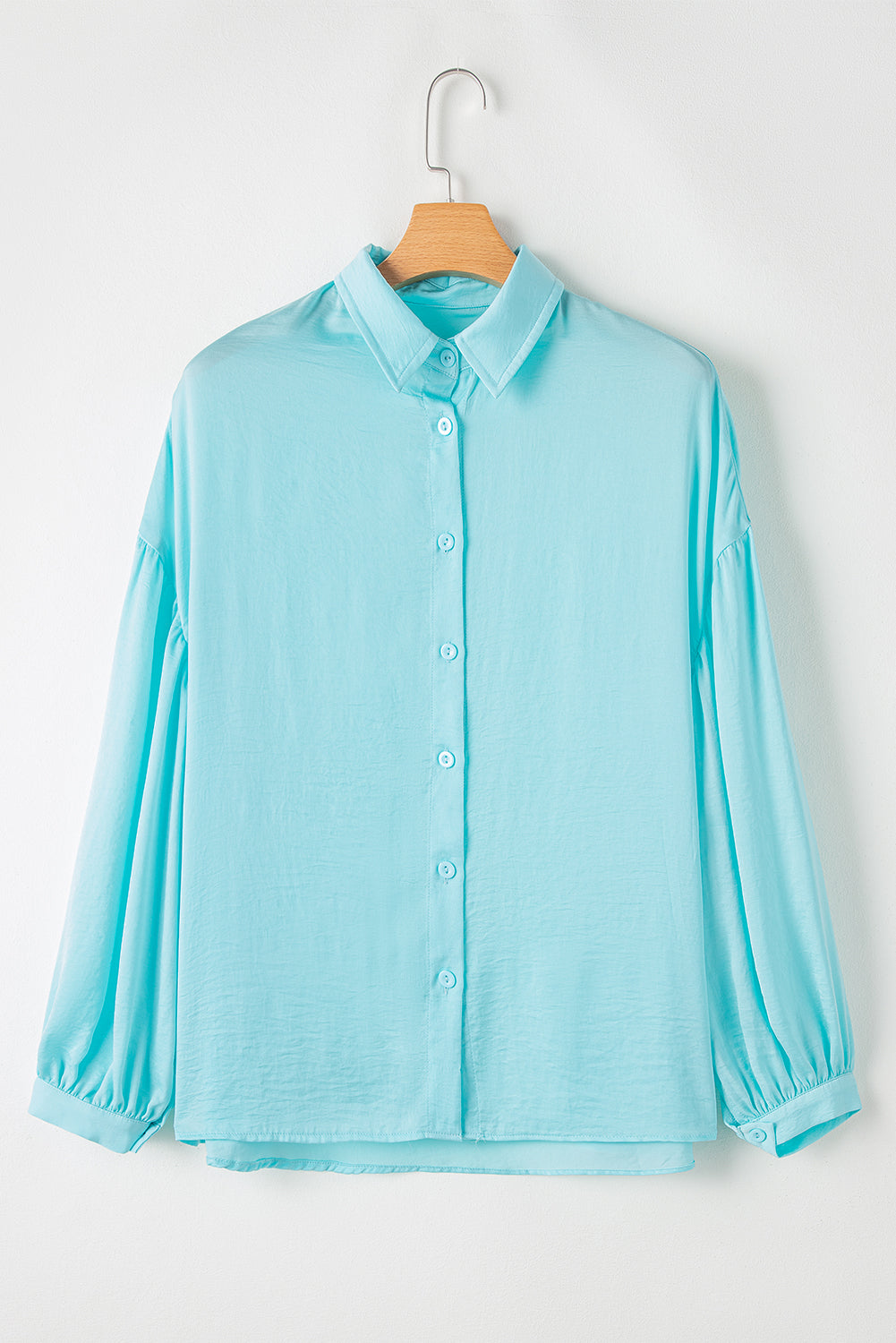 Islandsko modra enobarvna ohlapna srajca z napihnjenimi rokavi