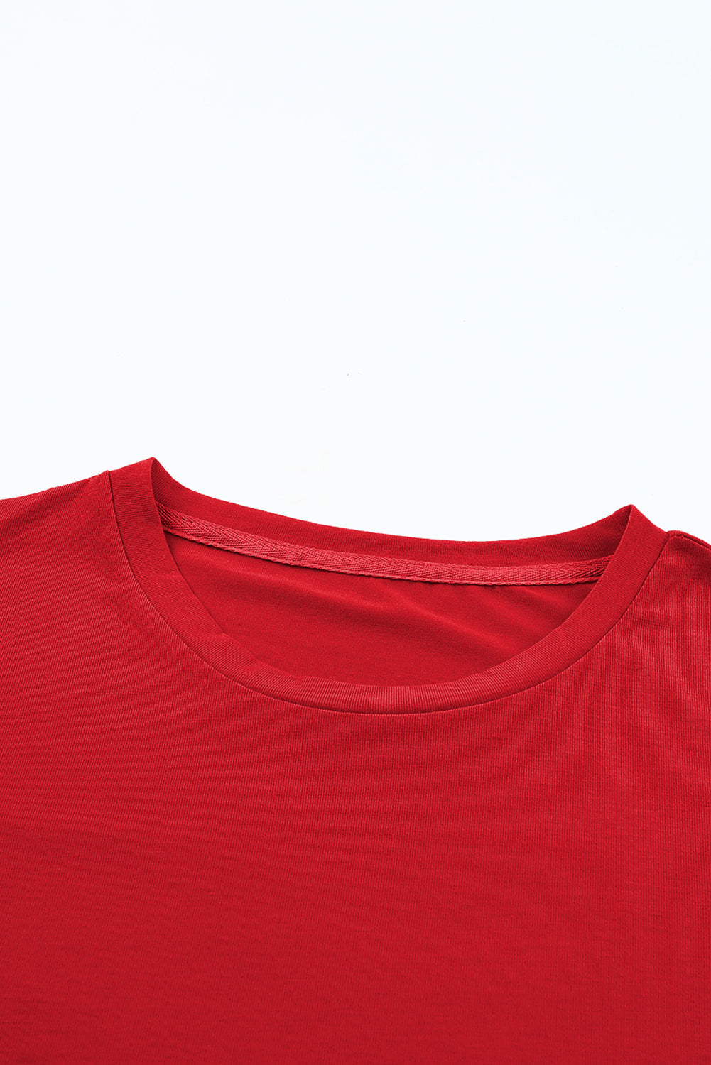 T-shirt décontracté uni à col rond rose rouge