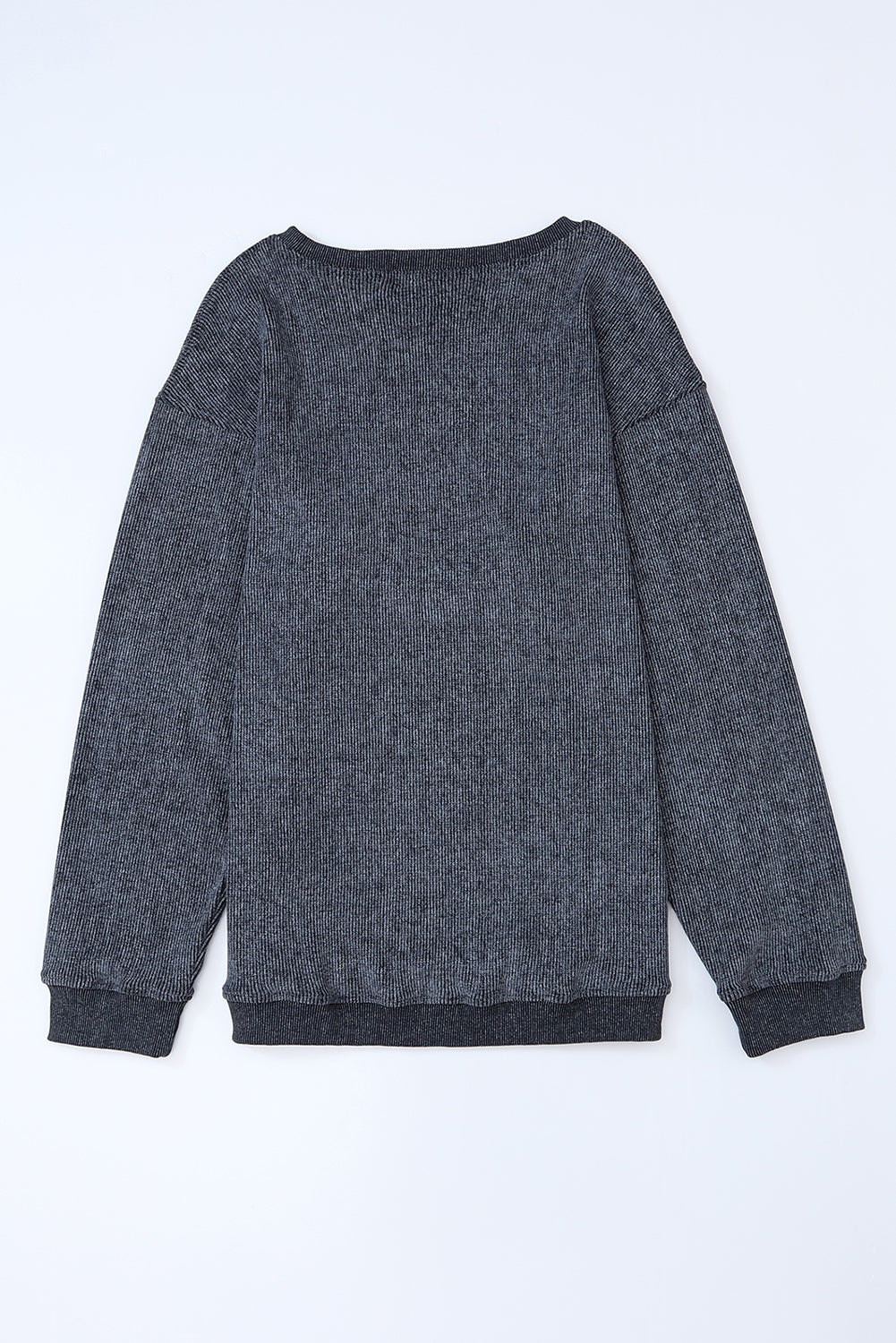 Crni jednobojni rebrasti pulover s okruglim izrezom