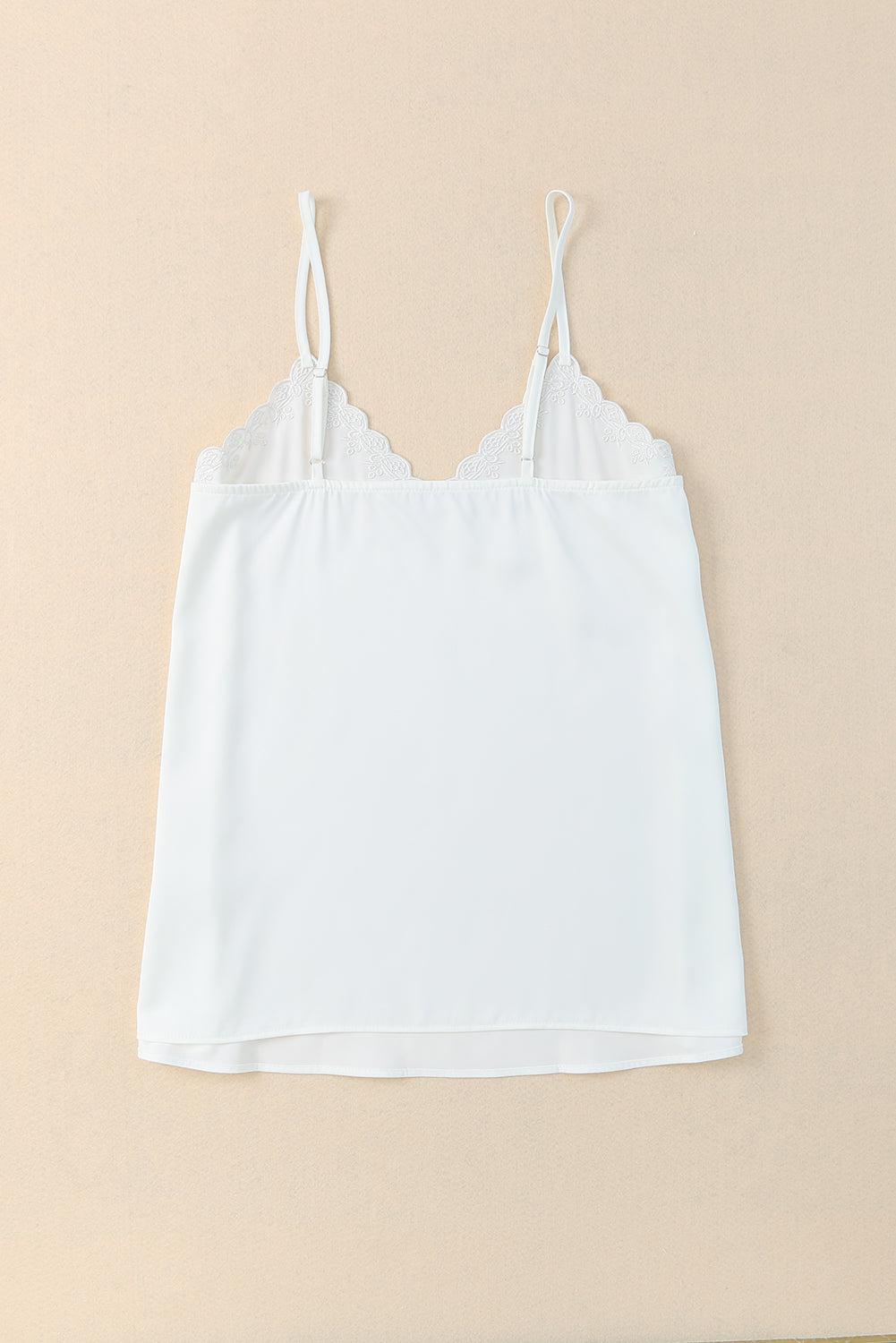 White Scalloped V Neck Embroidered Camisole Top