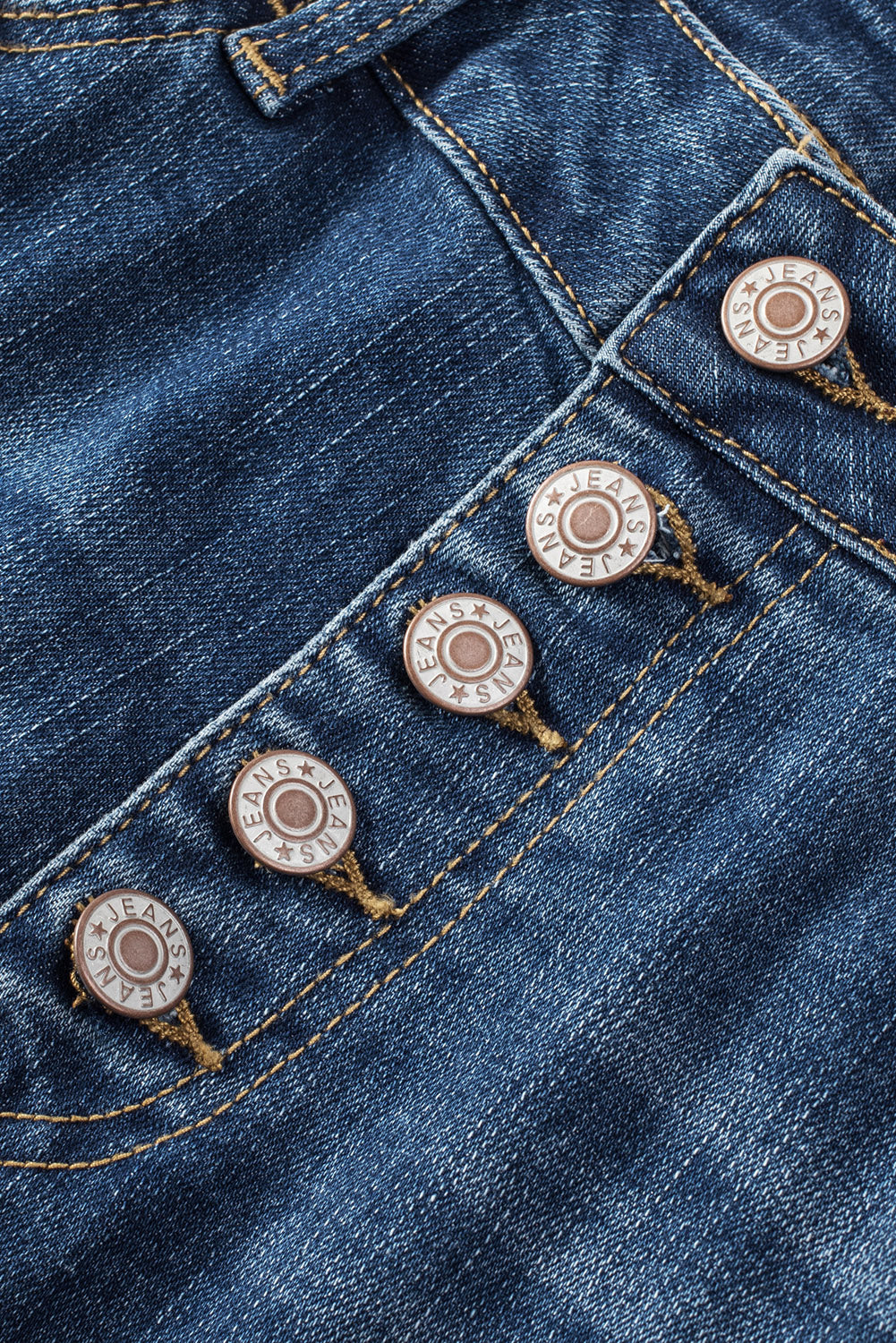 Jeans skinny a vita alta con bottoni blu invecchiati