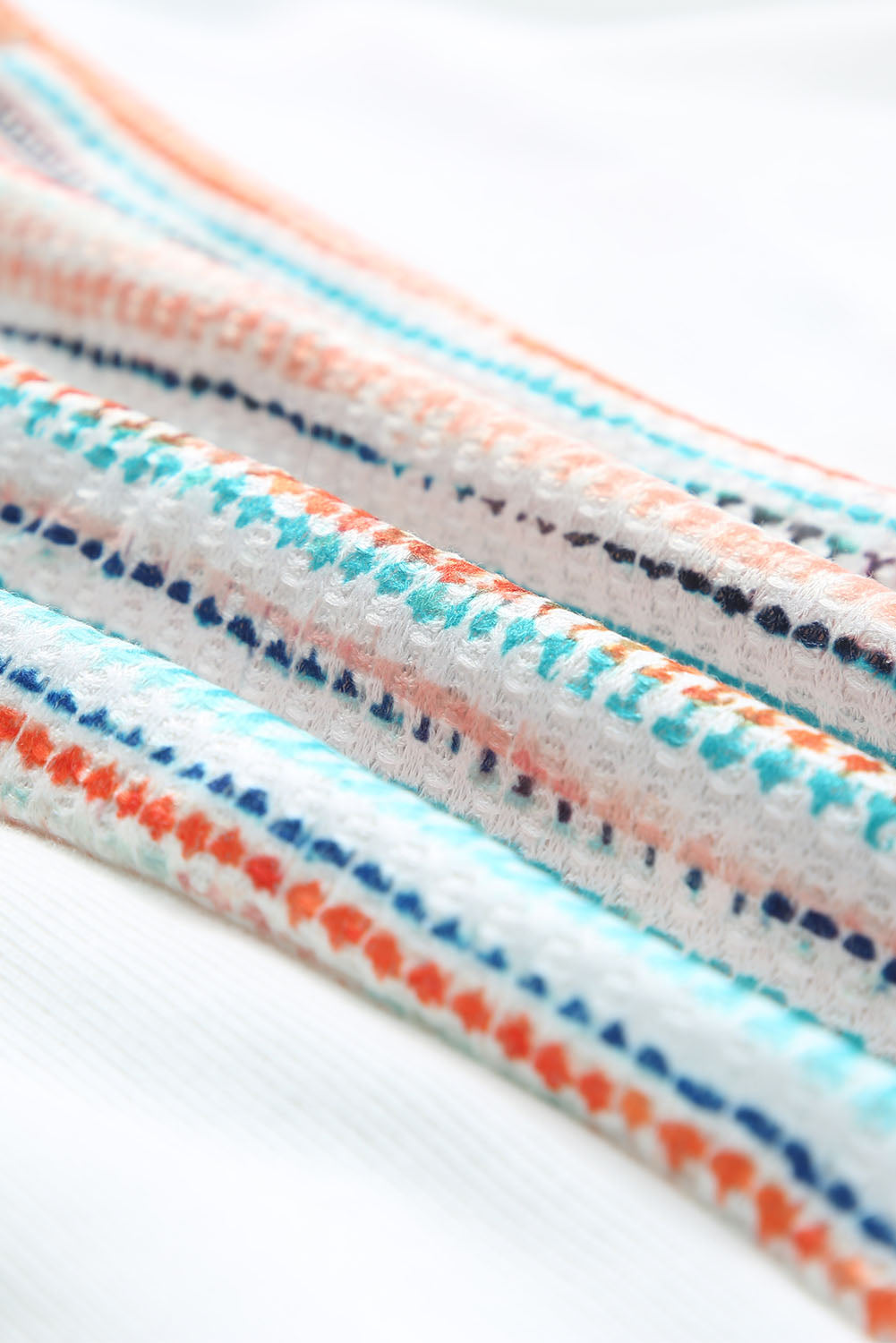 Multicolor Striped Patchwork V Neck Drop Shoulder Knit Hoodie