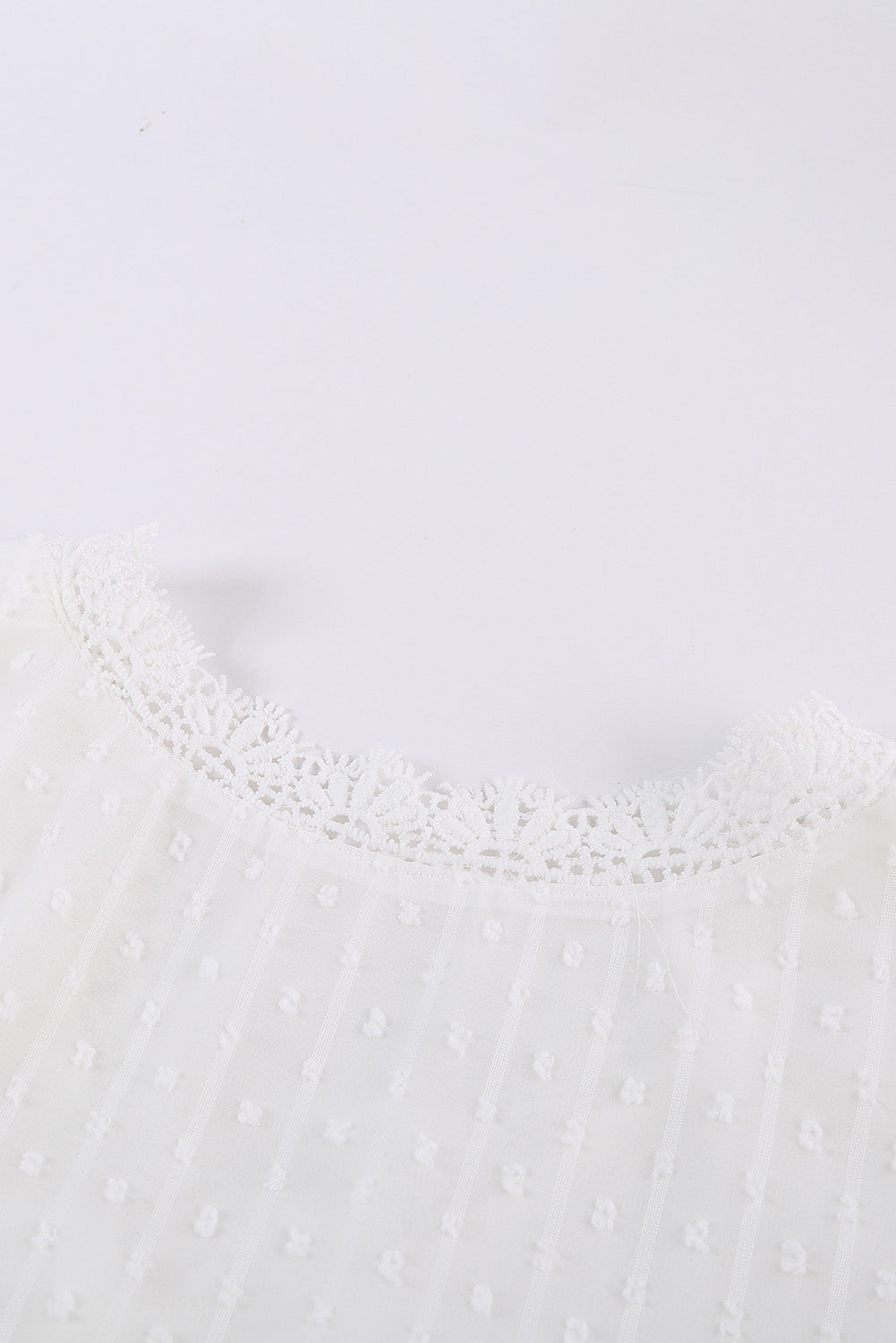 White Elegant V-Neck Swiss Dot Lace Blouse