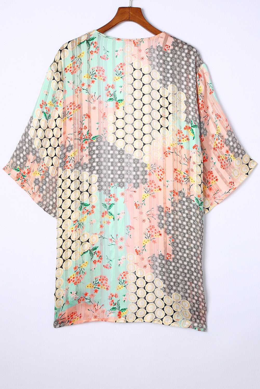 Kimono trasparente trasparente aperto floreale multicolore