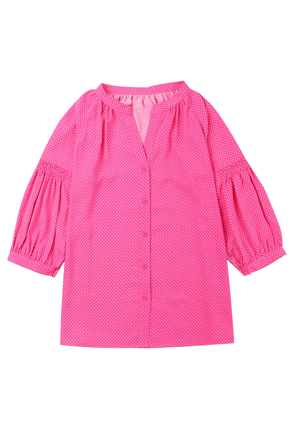 Rožnata ohlapna srajca s 3/4 rokavi in ​​pikčastim potiskom