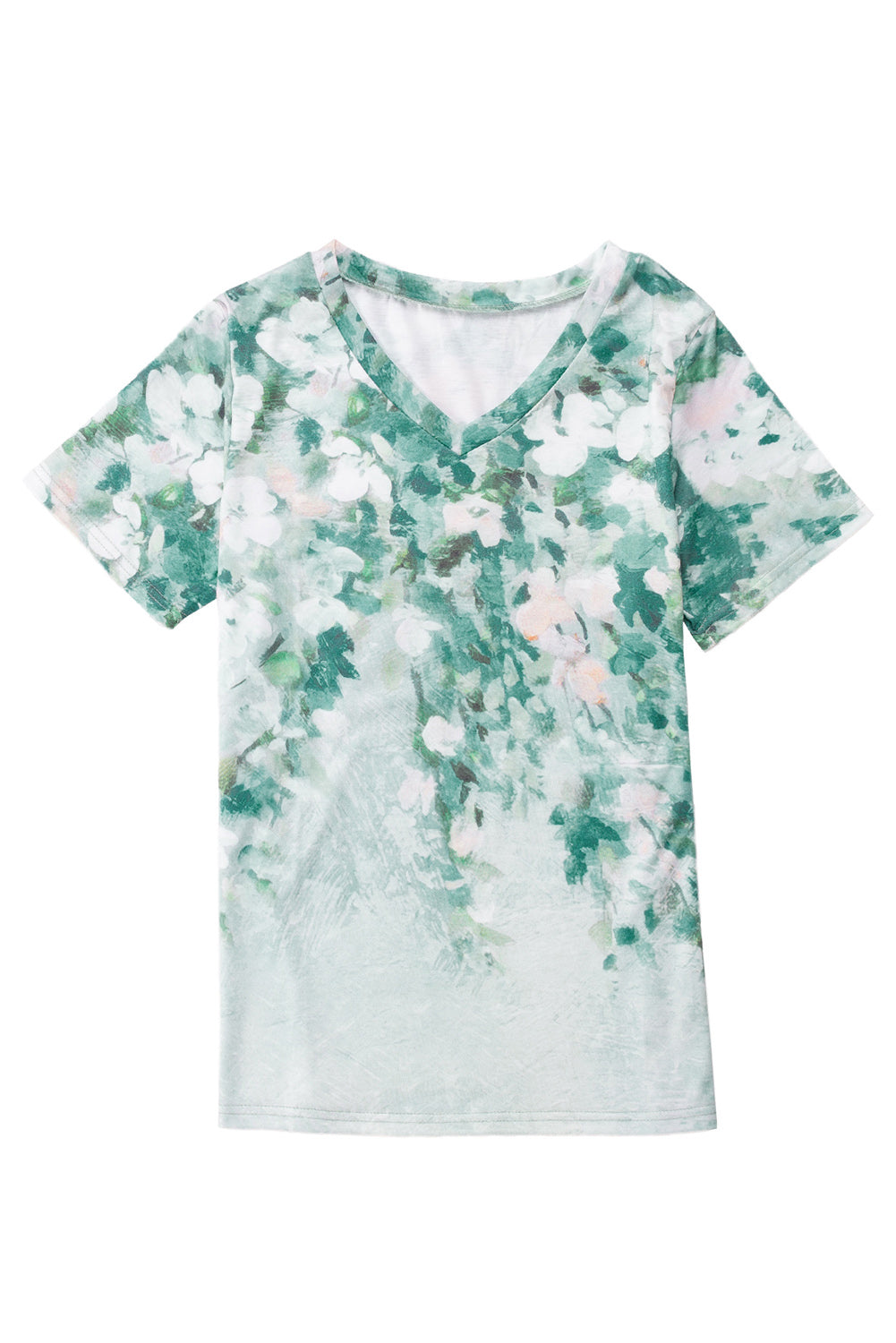 T-shirt coupe droite à imprimé floral vert et col en V