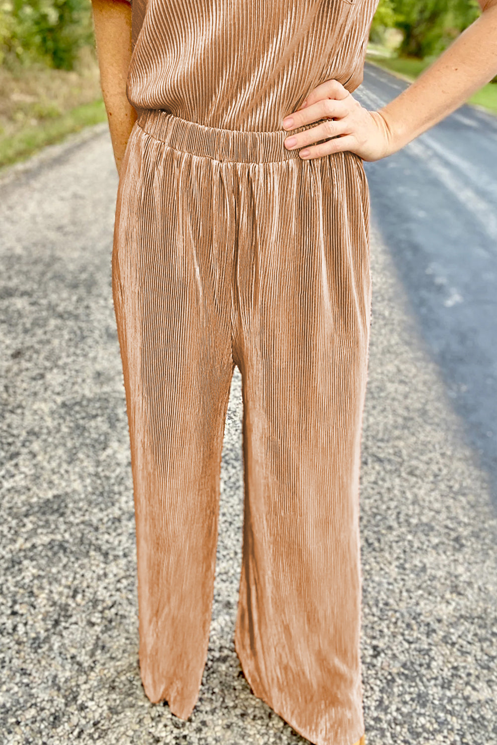 Ensemble haut plissé à manches bouffantes et pantalon large Clay