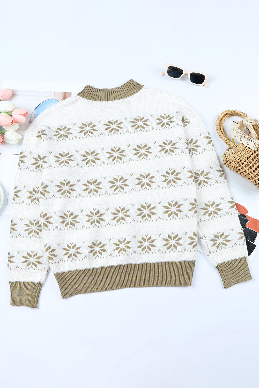 White Christmas Snowflake High Neck Knit Sweater