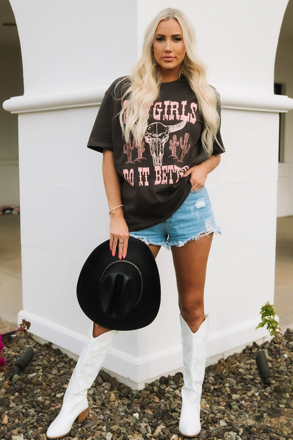 T-shirt oversize con stampa grafica grigia COWGIRLS DO IT BETTER