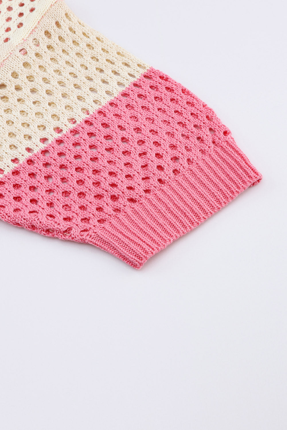 Pink Ribbed Short Sleeve Ombre Eyelet Knitted Cardigan