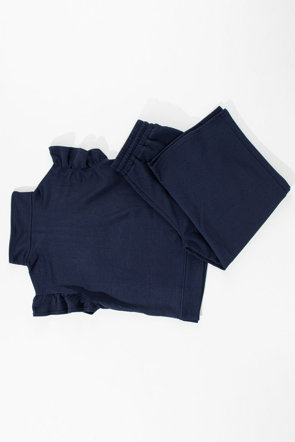 Set di pantaloni a gamba larga con maniche svolazzanti testurizzate blu navy