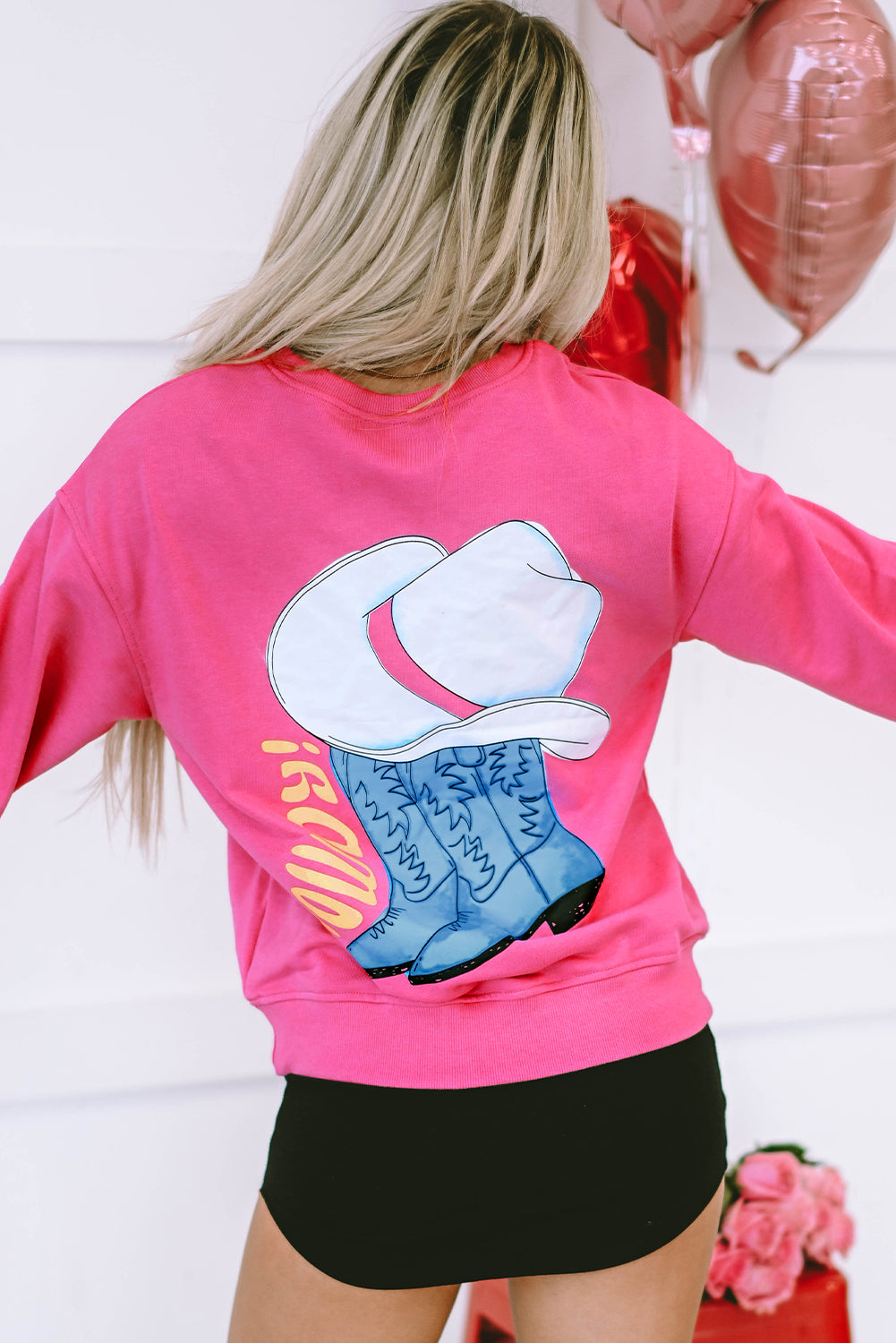 Sweat-shirt à manches longues HOWDY Back Western Graphic rose fraise