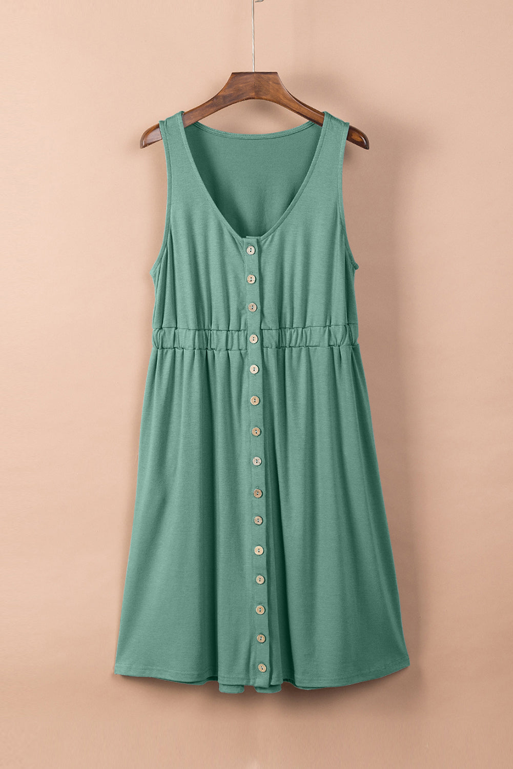 Mini-robe verte à boutons, sans manches, taille haute