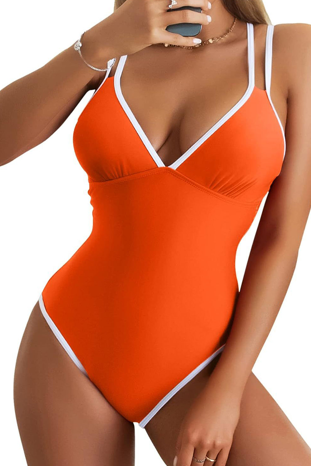 Jednodijelni kupaći kostim s V izrezom u narančastoj boji