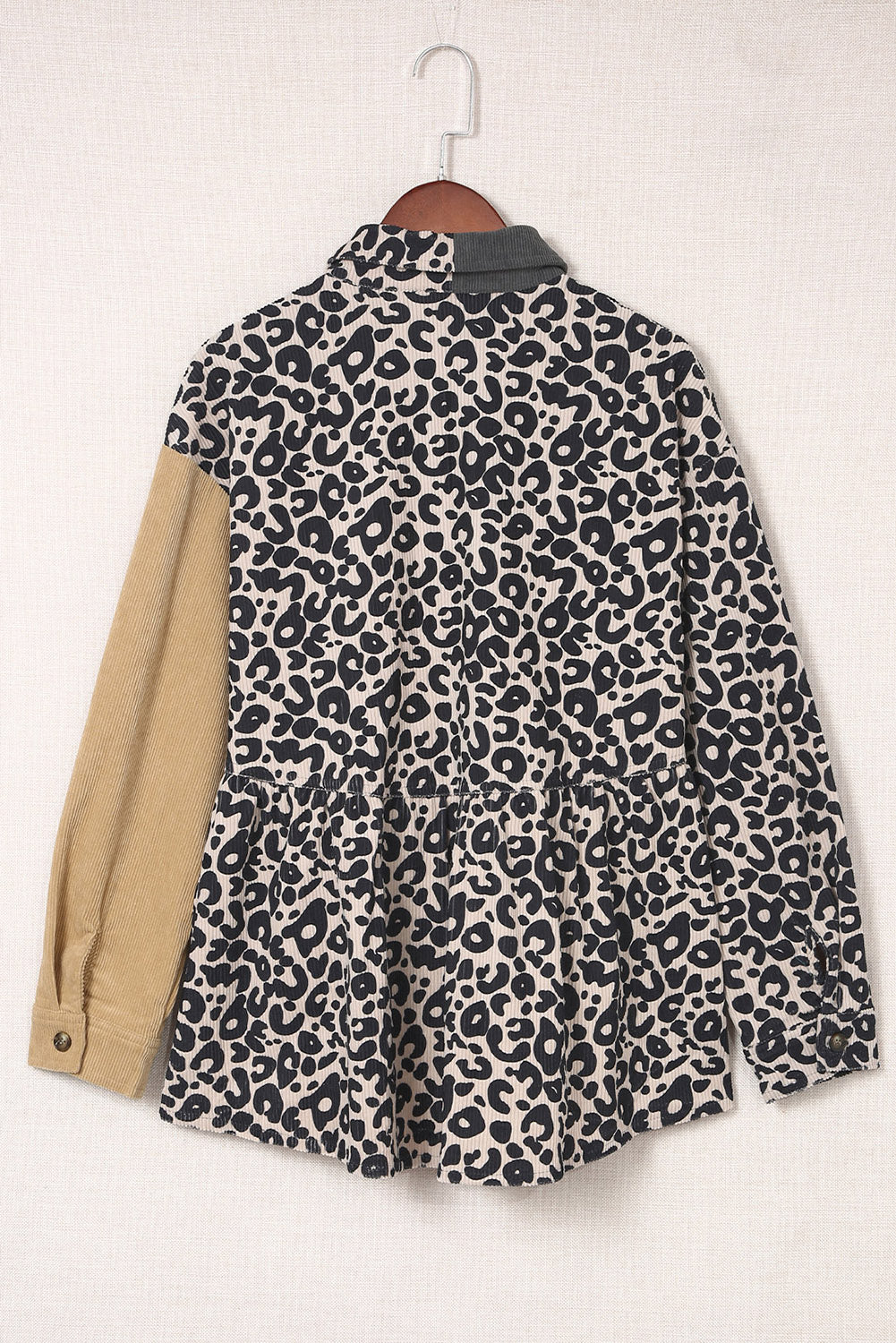 Giacca camicia in velluto a coste color block leopardato